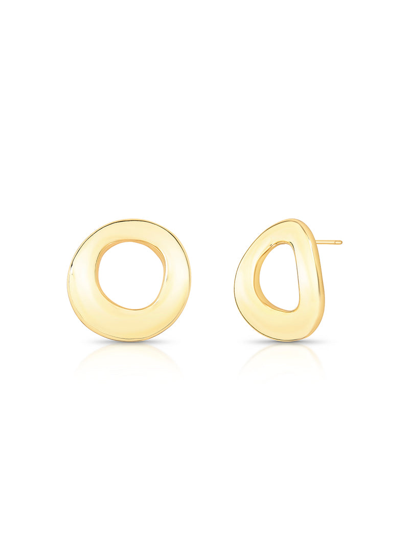 Brinco Circular Orgânico Abaulado Vazado Banho Ouro 18k