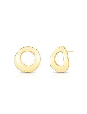 Brinco Circular Orgânico Abaulado Vazado Banho Ouro 18k