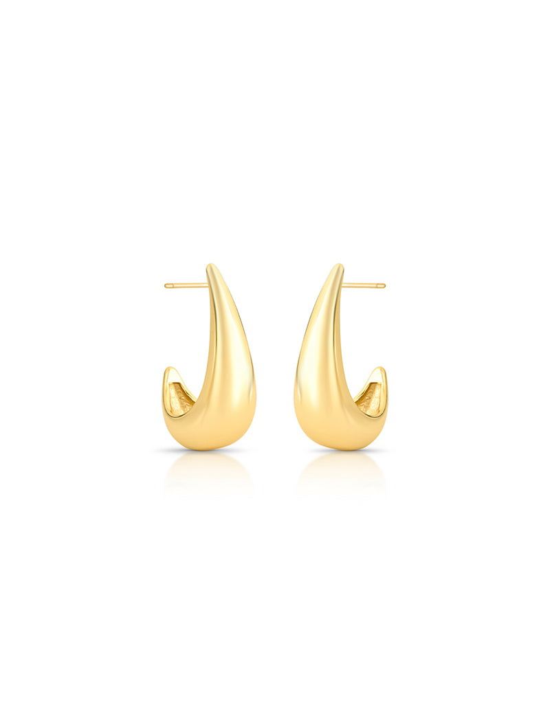 Brinco Meia Argola Anzol Liso Banho Ouro 18k