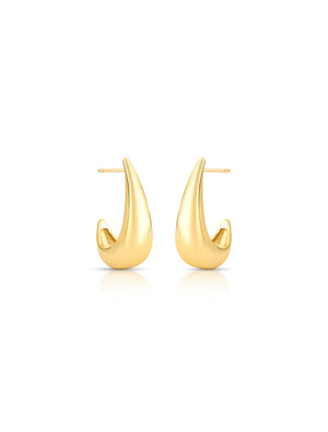 Brinco Meia Argola Anzol Liso Banho Ouro 18k