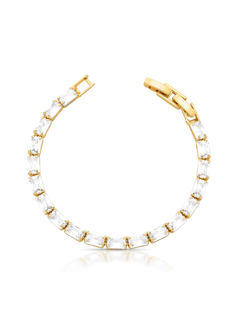 Pulseira Retangulares Banho Ouro 18k Cristal