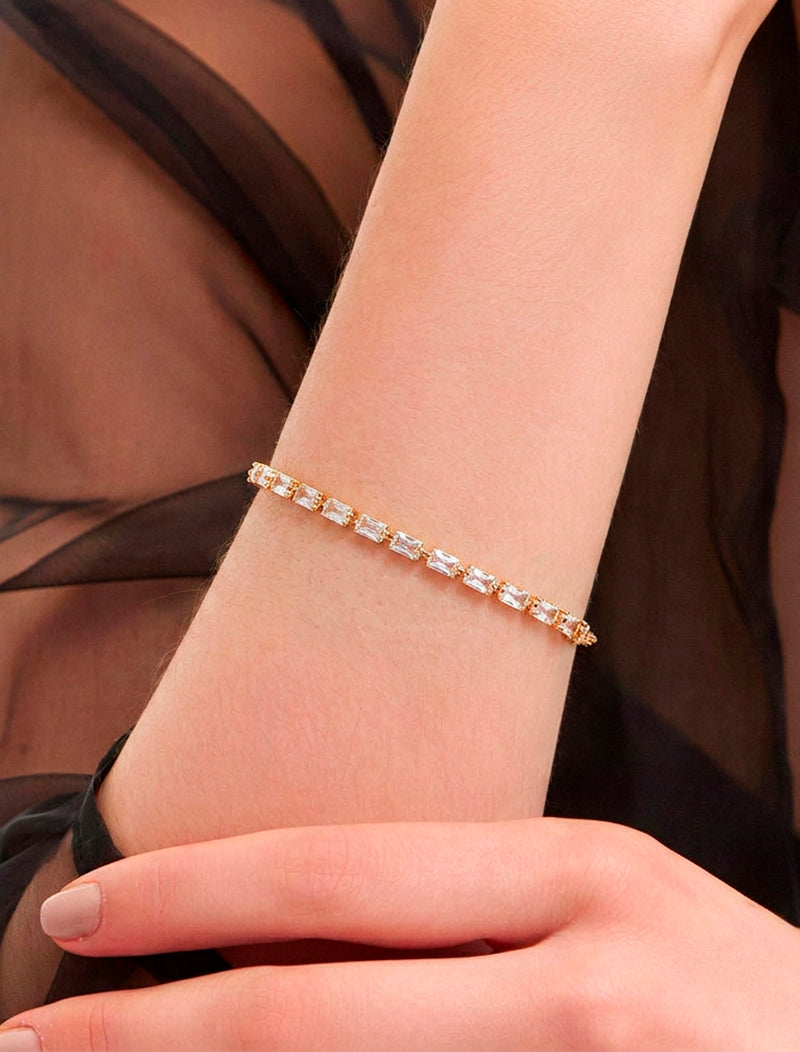 Pulseira Retangulares Banho Ouro 18k Cristal