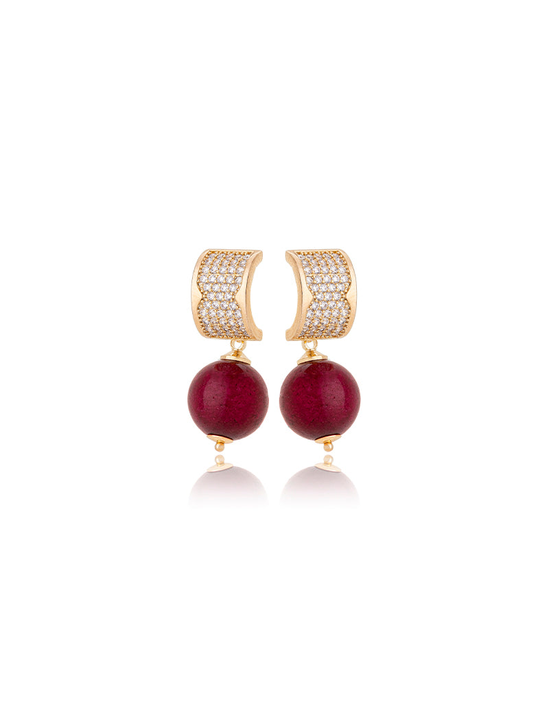 Brinco Meia Argola Cravejada Banho Ouro 18k Jade