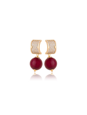 Brinco Meia Argola Cravejada Banho Ouro 18k Jade