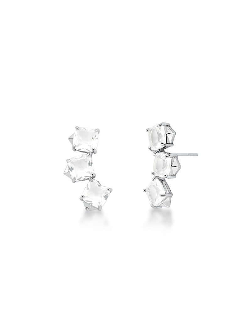 Brinco Earcuff Banho Ródio Cristais