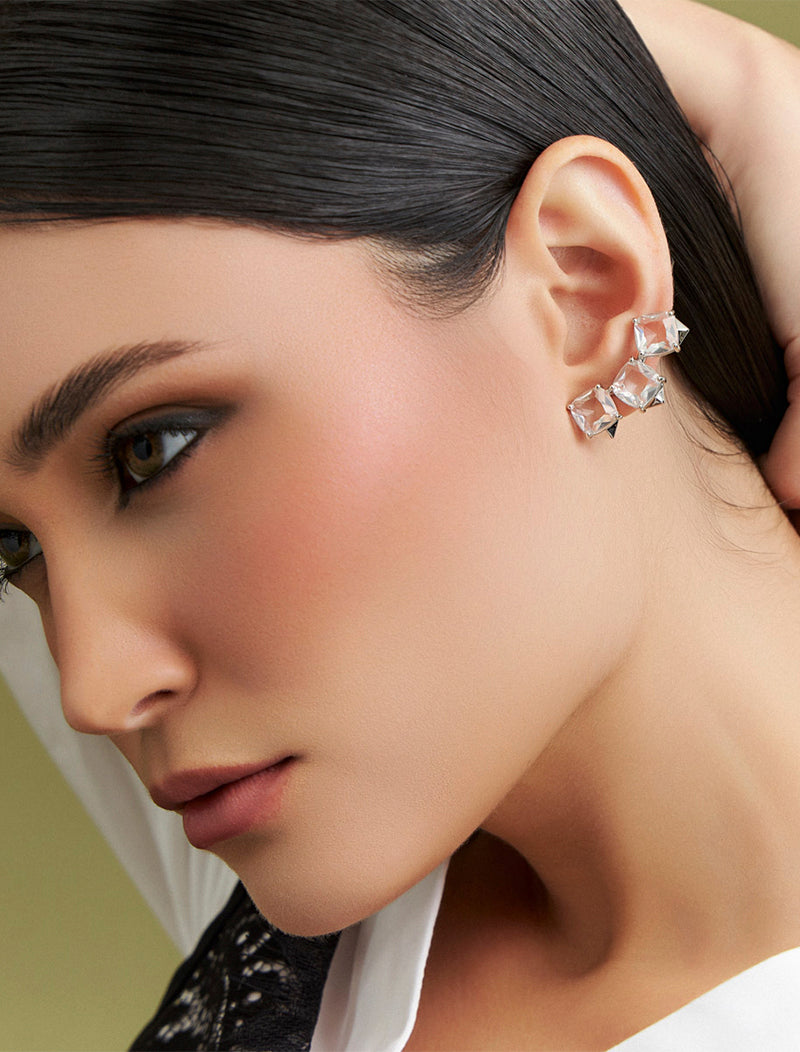 Brinco Earcuff Banho Ródio Cristais