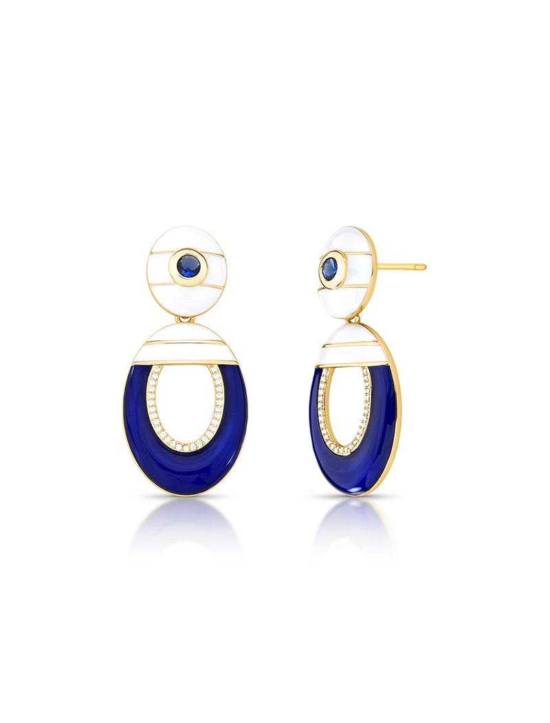Brinco Pêndulo Oval Esmaltado Banho Ouro 18k
