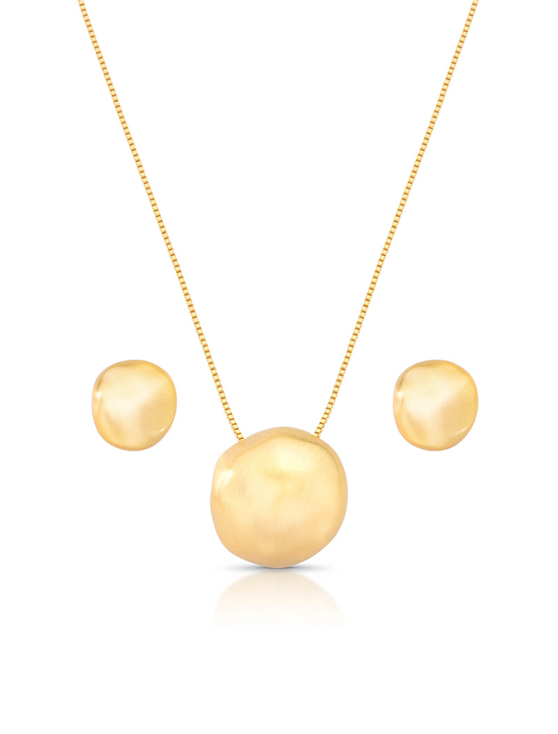 Conjunto Redondo Amassado Fosco Liso Banho Ouro 18k