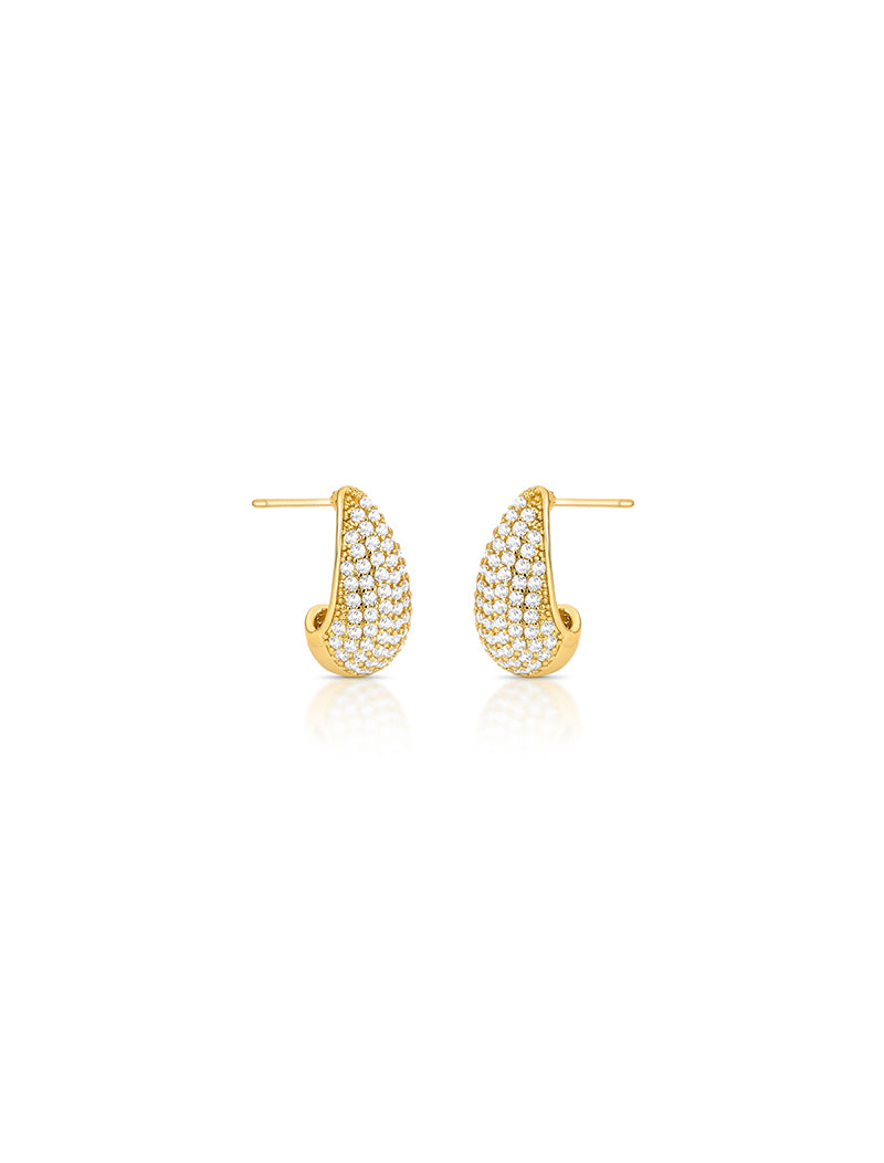 Brinco Gota Cravejado Banho Ouro 18k Zircônias