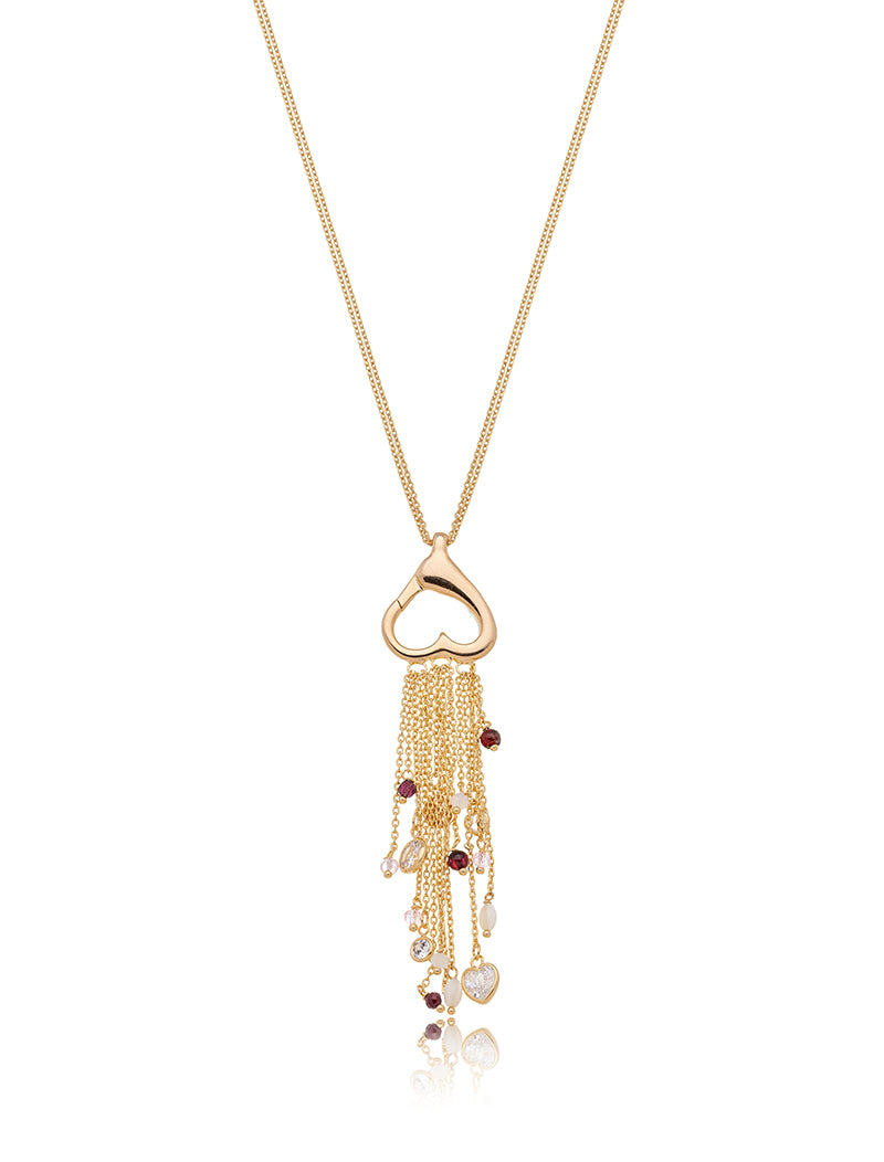 Colar Ajustável Longo Pingente Franja Banho Ouro 18k Cristal Jade