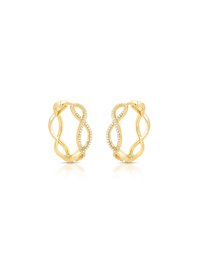 Brinco Argola Infinito Cravejado Banho Ouro 18k