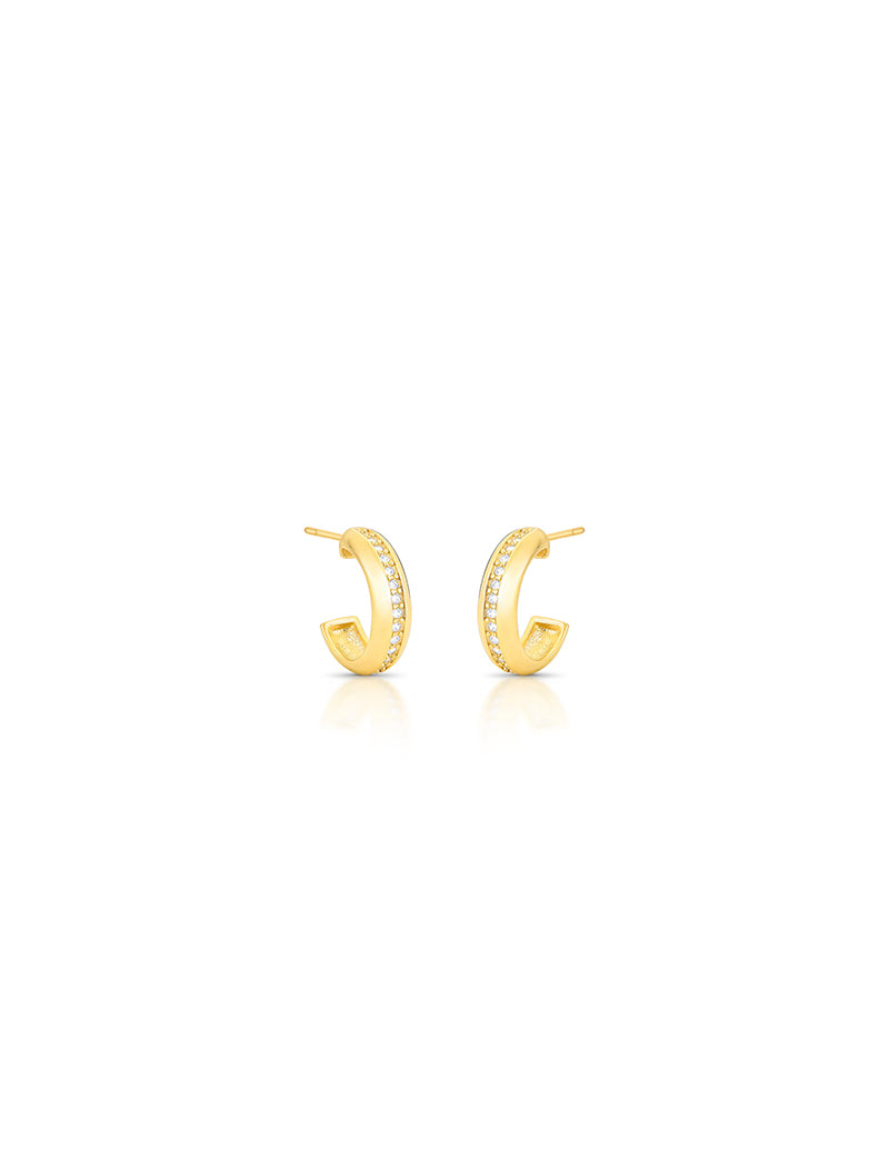 Brinco Argolinha Meio Cravejado Banho Ouro 18k Zircônias