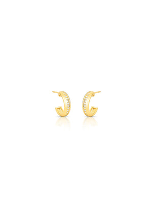 Brinco Argolinha Meio Cravejado Banho Ouro 18k Zircônias