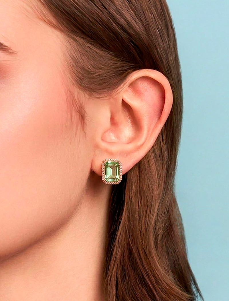 Brinco Retangular Volta Crevejada Banho Ouro 18k Cristal