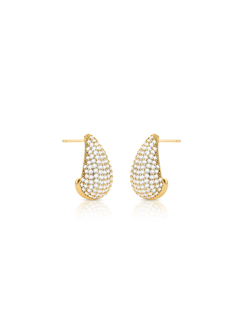 Brinco Gota Cravejado Banho Ouro 18k Zircônias