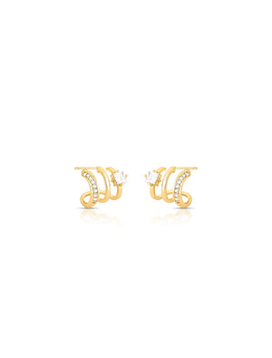 Brinco Encaixe Três Aros Banho Ouro 18k Zircônia