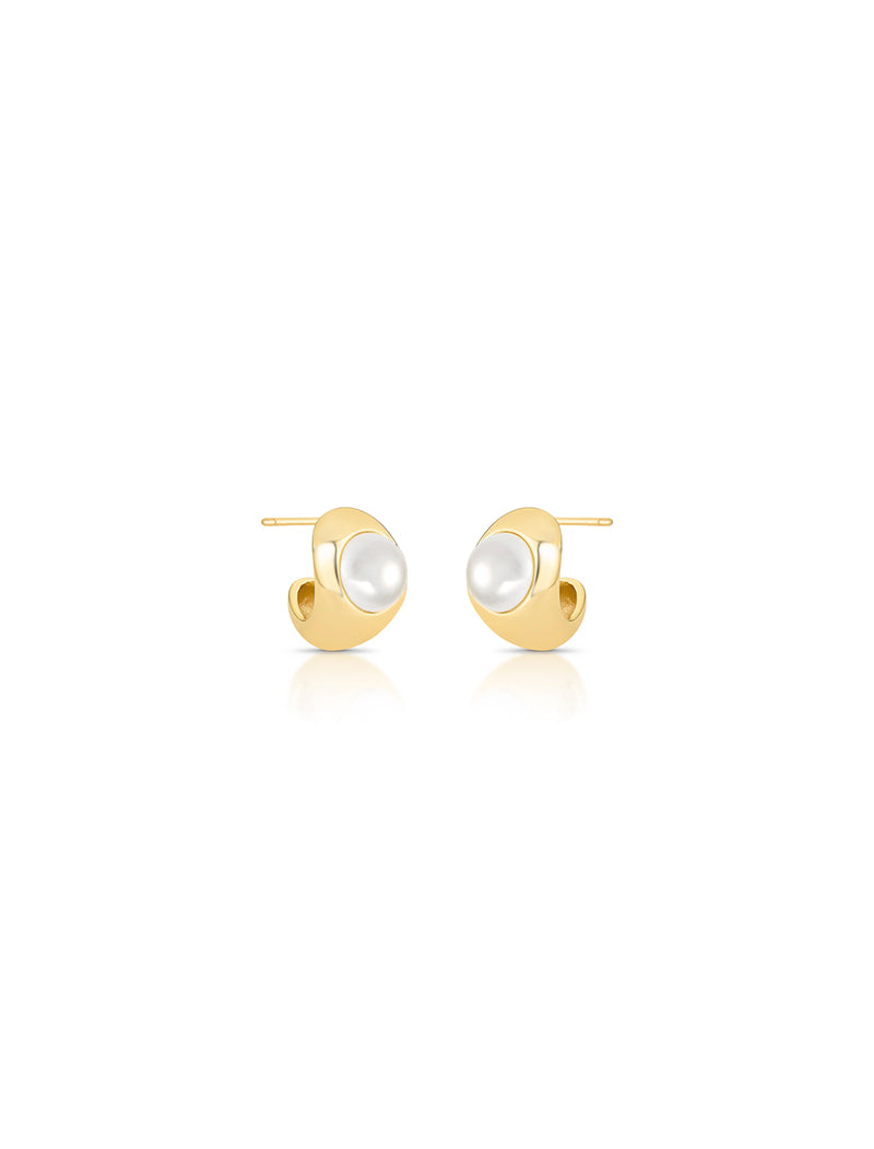 Brinco Meia Argola Banho 18k Pérola