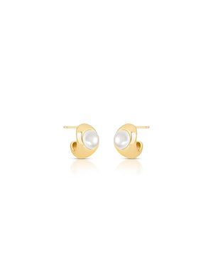 Brinco Meia Argola Banho 18k Pérola