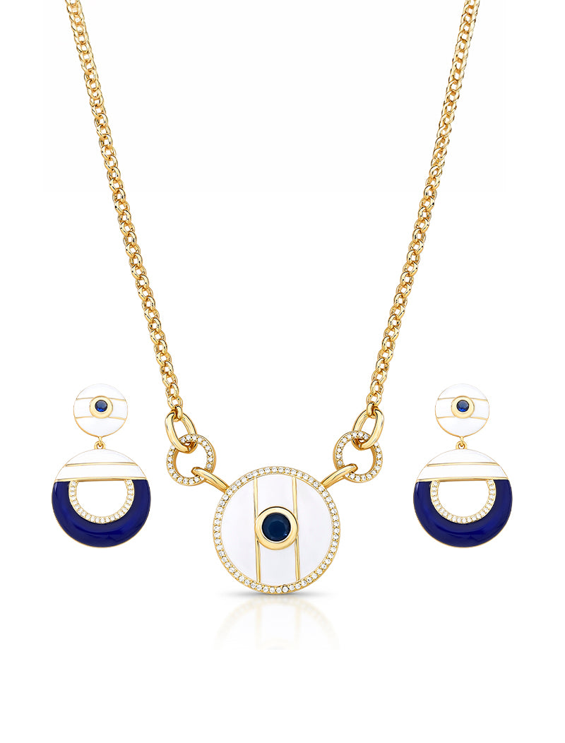 Conjunto Pêndulo Cravejado Esmaltado Banho Ouro 18k Zircônia