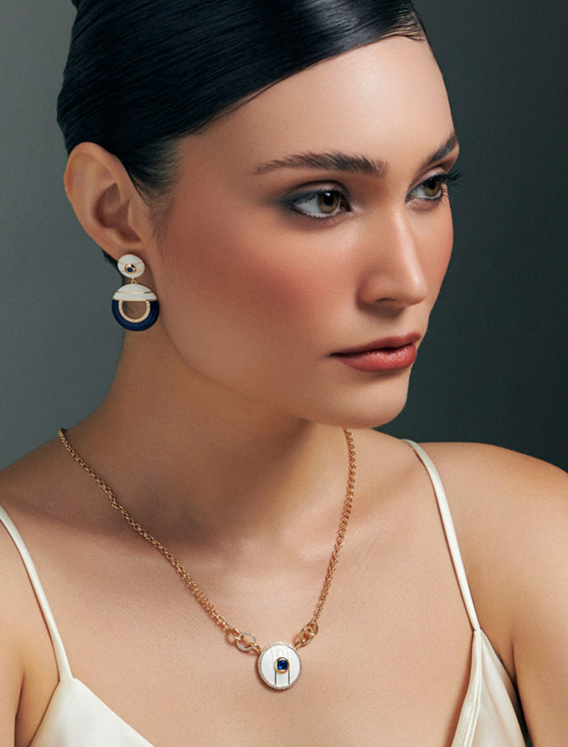 Conjunto Pêndulo Cravejado Esmaltado Banho Ouro 18k Zircônia
