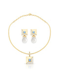 Conjunto Quadrado 2 Em 1 Banho Ouro 18k Pérola