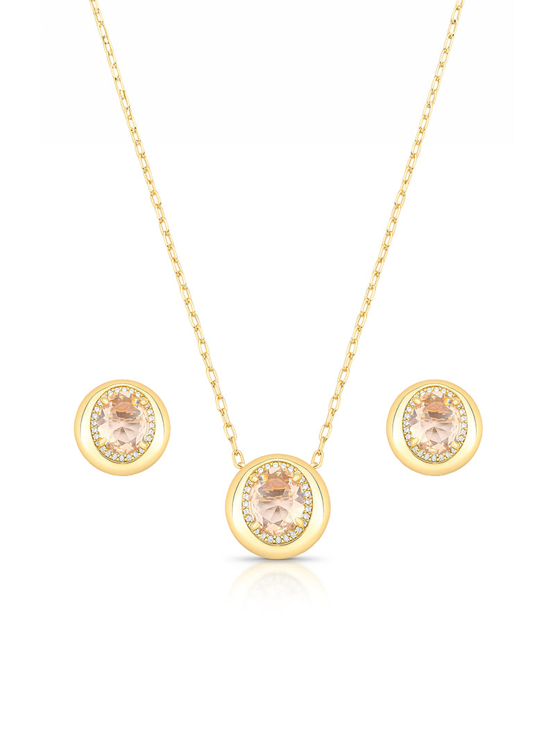 Conjunto Redondo Volta Cravejada Banho Ouro 18k Cristal