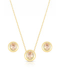 Conjunto Redondo Volta Cravejada Banho Ouro 18k Cristal