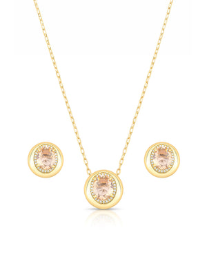 Conjunto Redondo Volta Cravejada Banho Ouro 18k Cristal