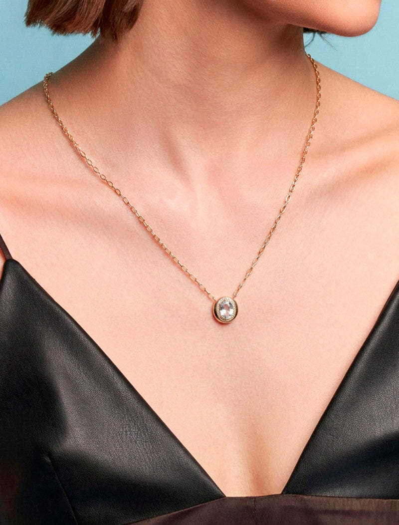 Conjunto Redondo Pedra Oval Laterais Cravejadas Banho Ouro 18k Cristal Zircônia