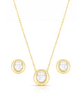 Conjunto Redondo Pedra Oval Laterais Cravejadas Banho Ouro 18k Cristal Zircônia