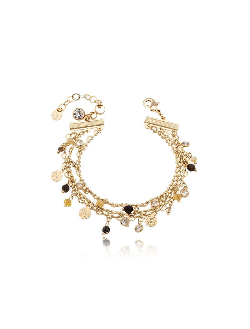 Pulseira Mini Corações Banho Ouro 18k Olho De Tigre Jade