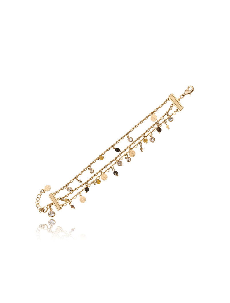 Pulseira Mini Corações Banho Ouro 18k Olho De Tigre Jade