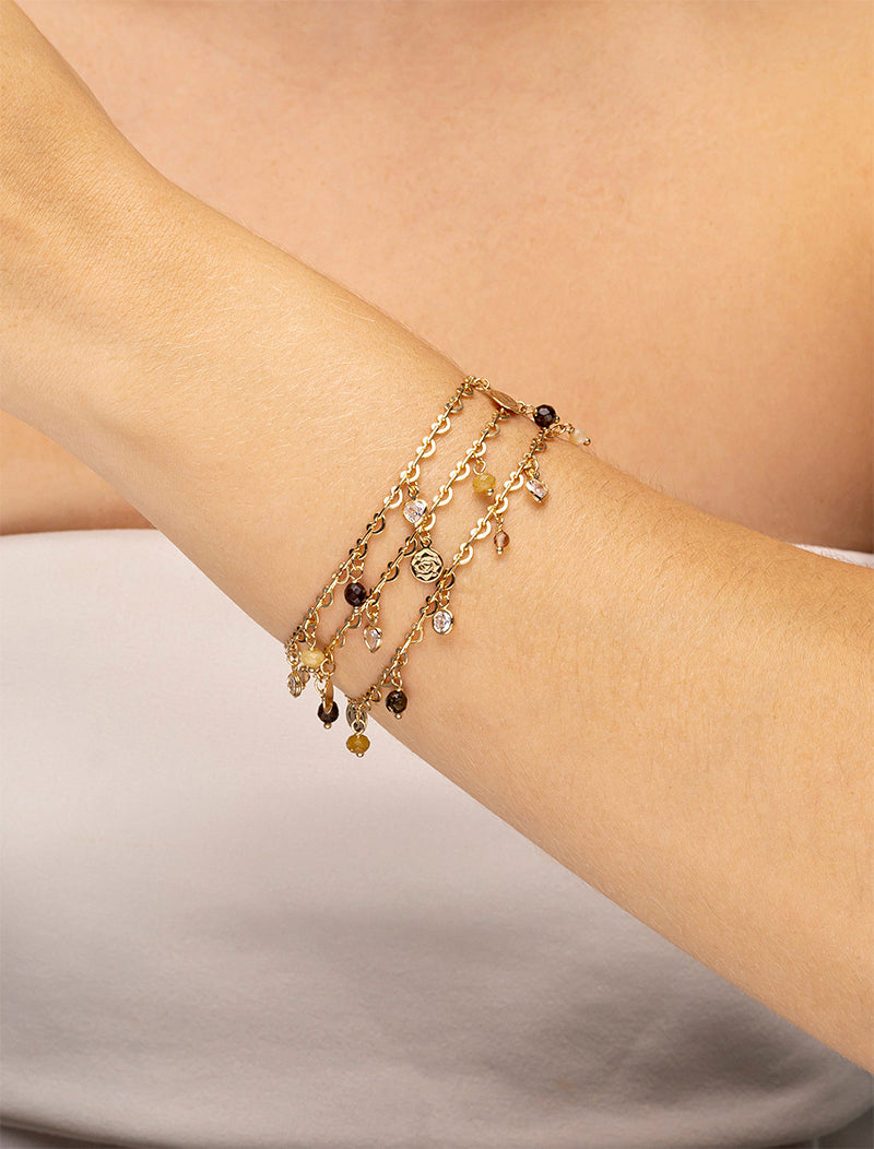 Pulseira Mini Corações Banho Ouro 18k Olho De Tigre Jade