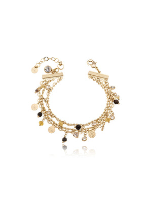Pulseira Mini Corações Banho Ouro 18k Olho De Tigre Jade
