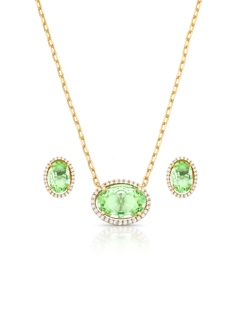 Conjunto Oval Cravejado Banho Ouro 18k Cristal