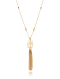 Colar Ajustável Tassel Banho Ouro 18k Cristal Rutilado