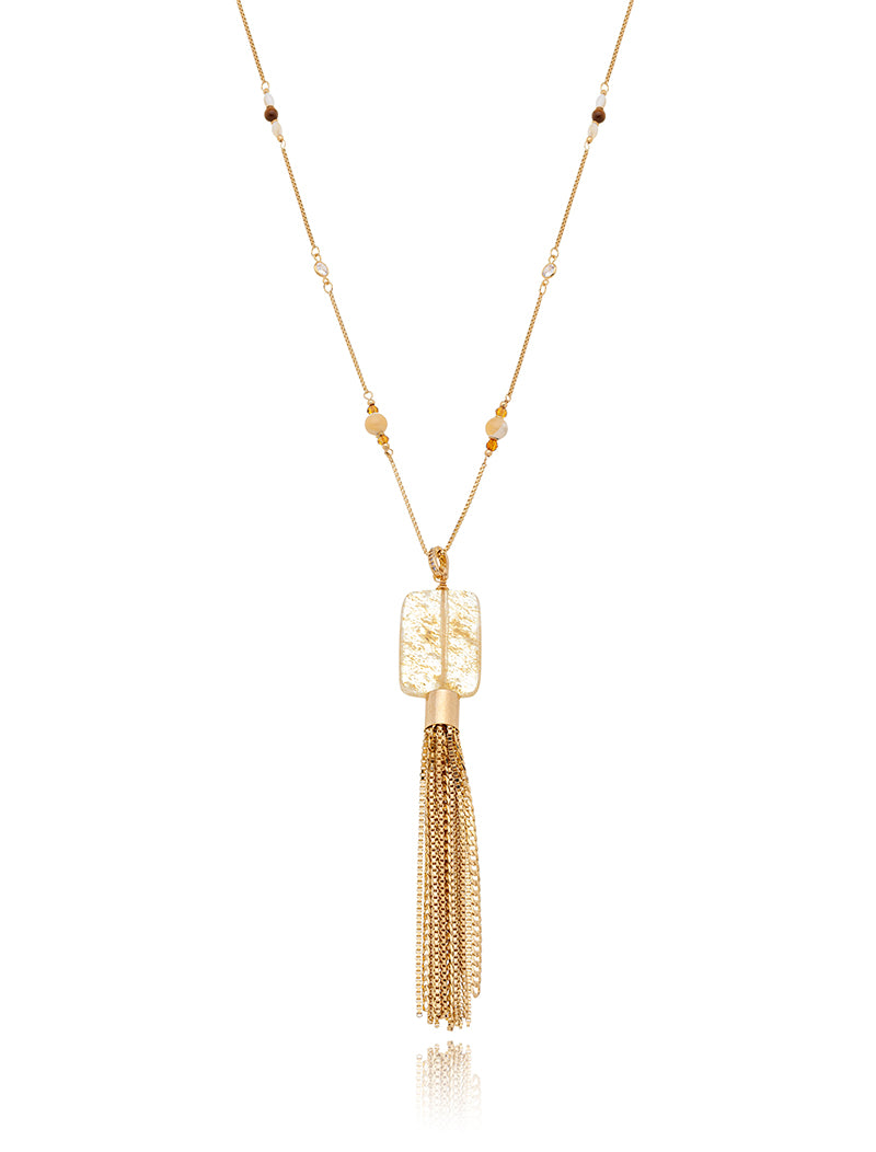 Colar Ajustável Tassel Banho Ouro 18k Cristal Rutilado