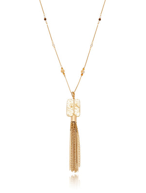 Colar Ajustável Tassel Banho Ouro 18k Cristal Rutilado