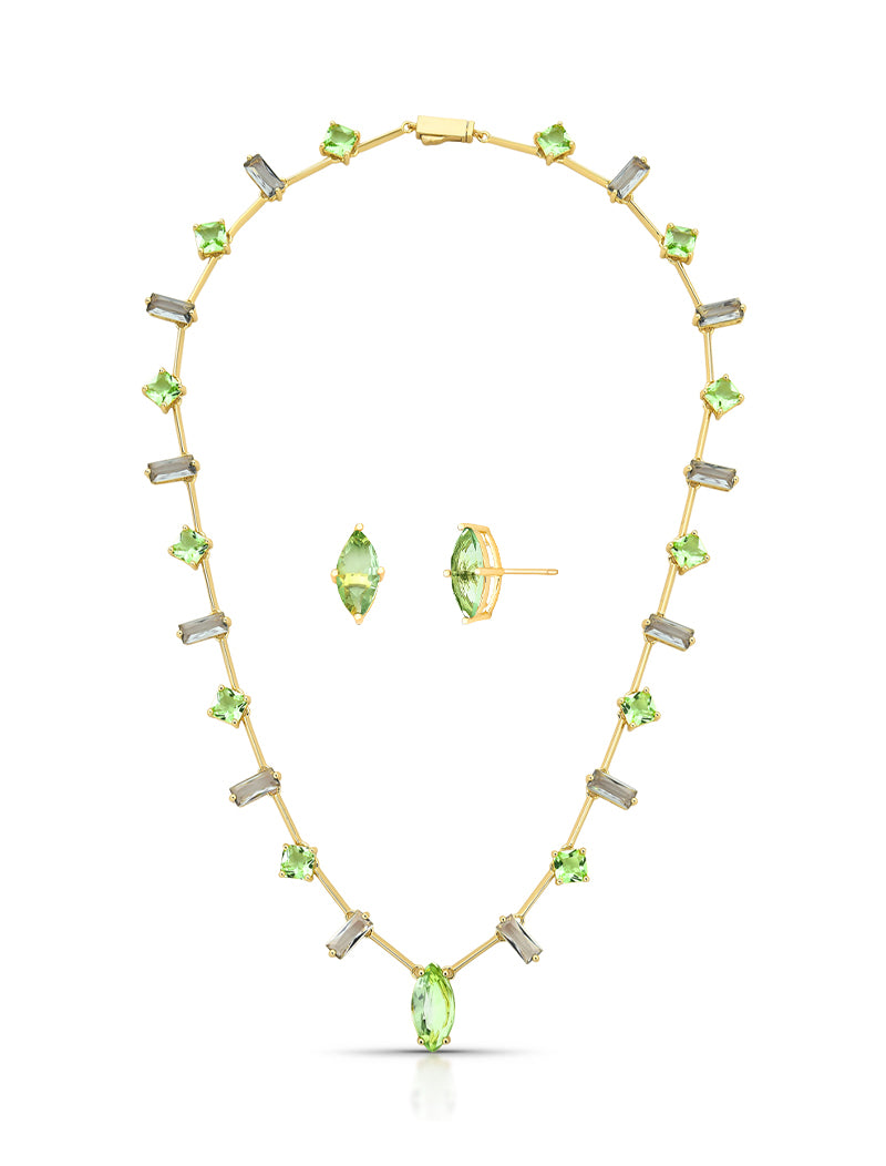 Conjunto Geométrico Banho Ouro 18k Cristal