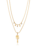 Colar Duo Mini Corações Banho Ouro 18k Cristal Rutilado