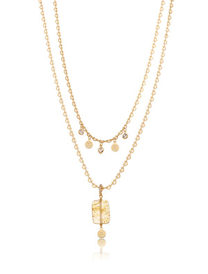 Colar Duo Mini Corações Banho Ouro 18k Cristal Rutilado
