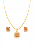 Conjunto Retângulo Laterais Cravejadas Banho Ouro 18k Cristal Zircônia