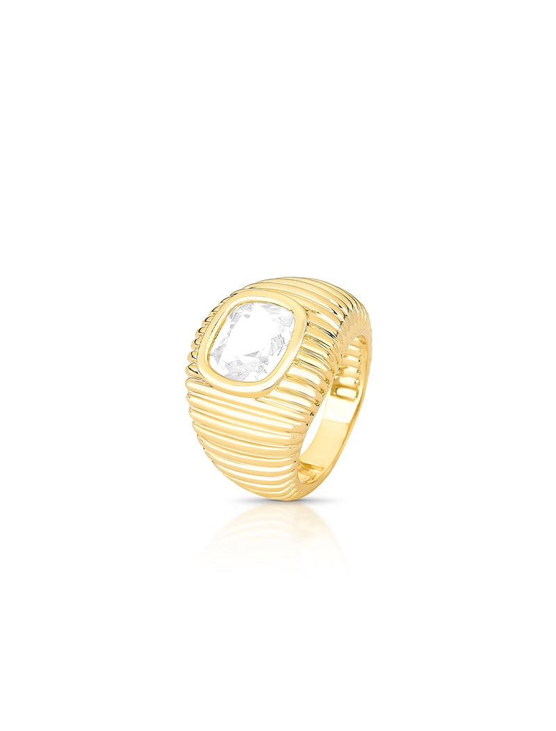 Anel Riscos Abaulado Banho Ouro 18k Cristal