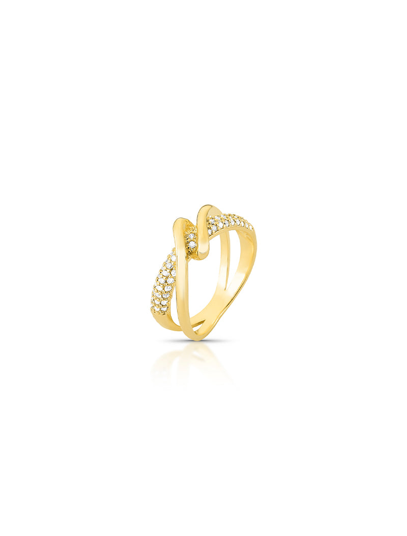 Anel Frente Entrelaçada Cravejado Banho Ouro 18k