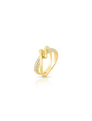 Anel Frente Entrelaçada Cravejado Banho Ouro 18k