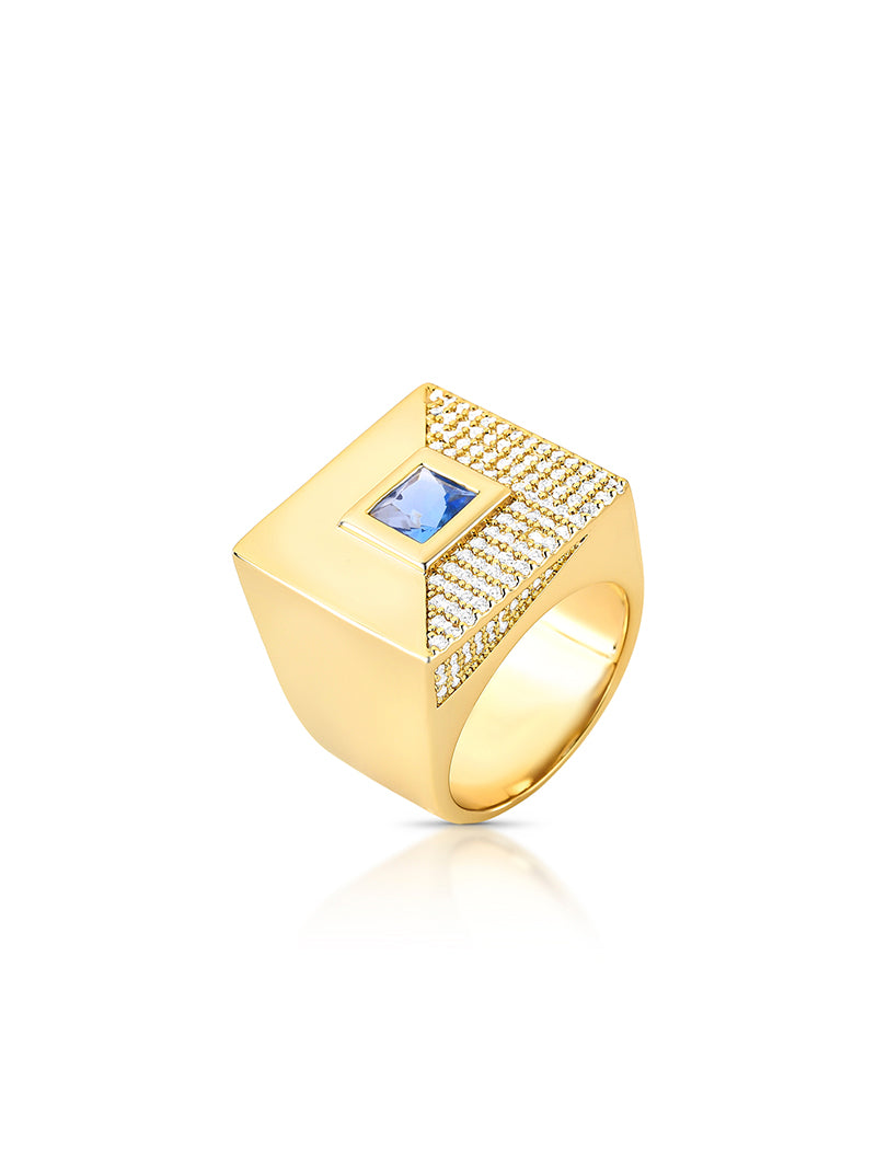 Anel Quadrado Cravejado Banho Ouro 18k Cristal