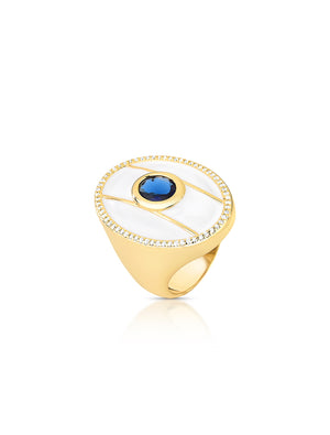 Anel Esmaltado Cravejado Banho Ouro 18k Cristal