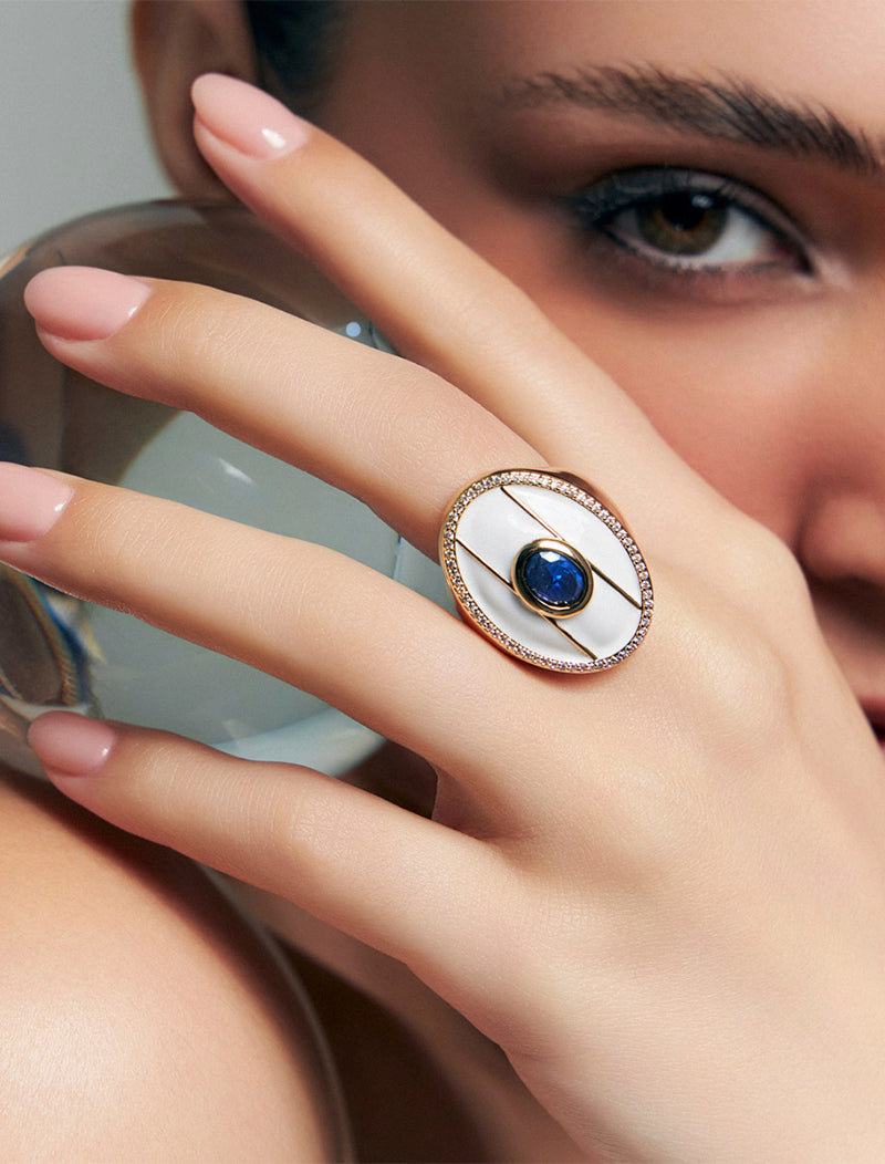 Anel Esmaltado Cravejado Banho Ouro 18k Cristal
