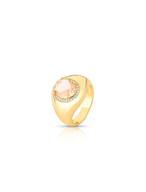 Anel Oval Volta Cravejada Banho Ouro 18k Cristal