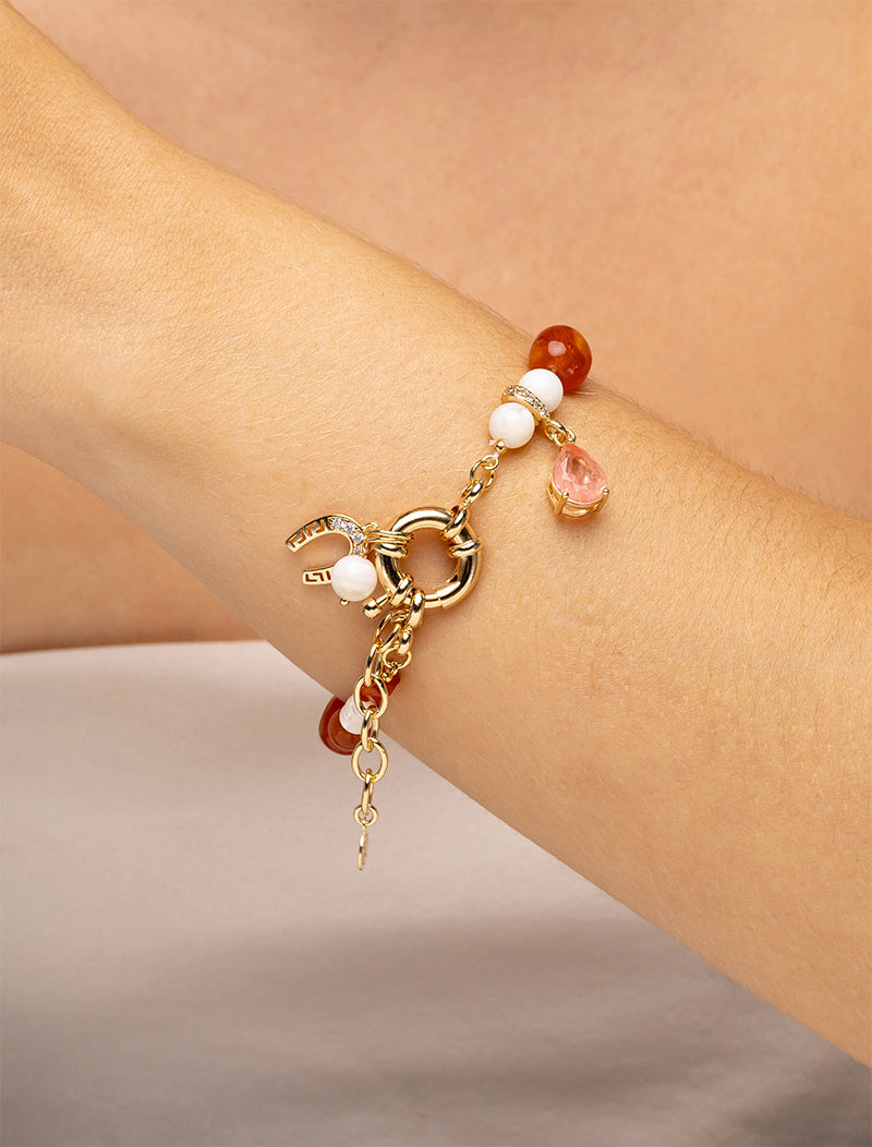 Pulseira Pingentes Banho Ouro 18k Pedras Madrepérolas